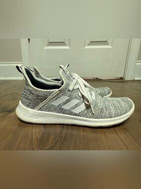 adidas Grey White Cloudfoam Knit Athletic Sneakers
